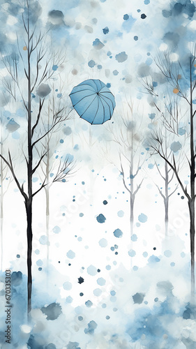 light blue watercolor background, autumn look style, abstract narrow high art november © kichigin19