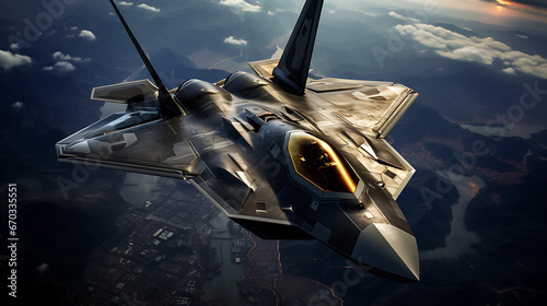 fururistic flying fighter jet 
 photo