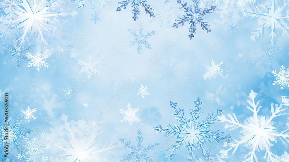 light blue winter background with blurred white snowflakes, watercolor Christmas greeting form, an empty copy space in the cold colors of winter light blue winter background with blurred white snowflakes, watercolor Christmas greeting form, an empty copy space in the cold colors of winter