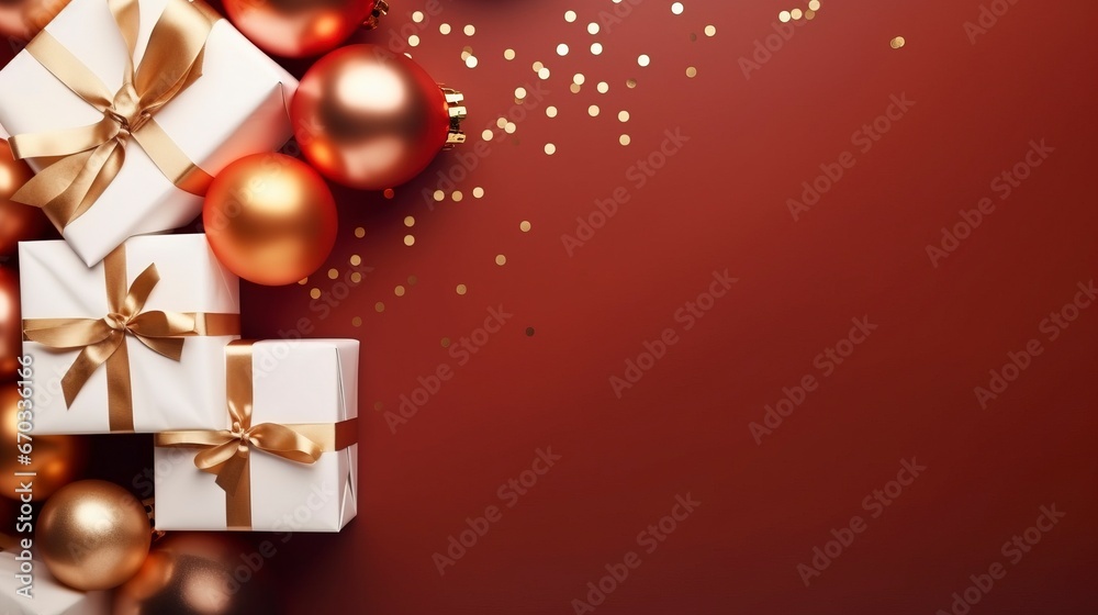 background new year, flat lay, ballon, gift box, luxury, colorfull background and copy space, generative ai background new year, flat lay, ballon, gift box, luxury, colorfull background and copy space, generative ai