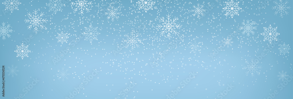 Christmas banner design. Winter background with snowflakes. Abstract snow border and copy space for text. Vector illustration - obrazy, fototapety, plakaty 