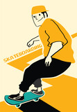 Man with skateboard to Do Skateboard Tricks. Vector illustration.Cartoon character.