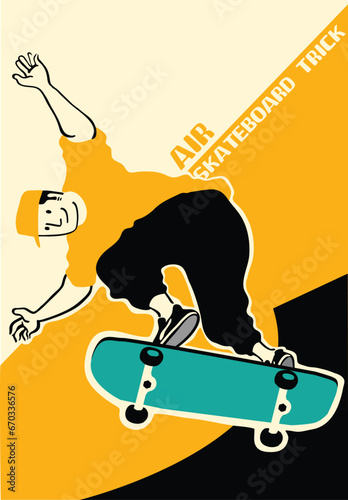 Man with skateboard to Do Skateboard Tricks. Vector illustration.Cartoon character.