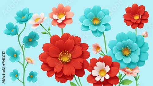 Colorful flowers floral Clipart, high quality resolution, beautiful flowers white background, AI generated images, jpg illustration.