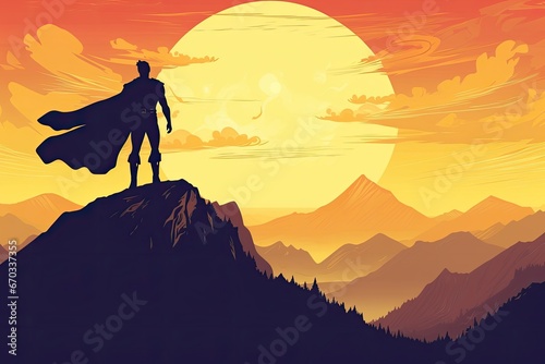 Male Superhero Silhouette Inspiring from the Mountain Summit