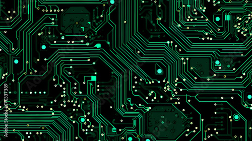 Abstract seamless pattern of digital green circuit boards background, Electric printed circuit board green photo