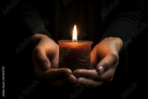A person's hand holding a candle in the dark, signifying the search for light in depression