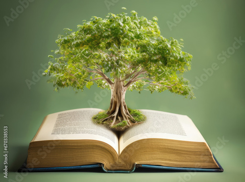 a tree growing in a open book