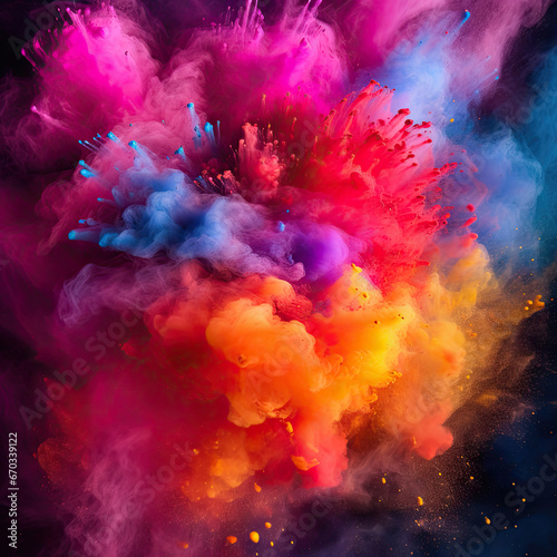 Vibrant Colored Powder Explosion - Abstract Closeup of Dust on Backdrop