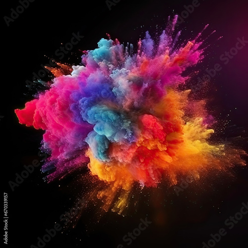 Vibrant Colored Powder Explosion - Abstract Closeup of Dust on Backdrop