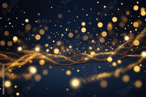 Christmas Golden light shine particles bokeh on navy blue background. Holiday concept. Abstract background with Dark blue and gold particle © SA Studio