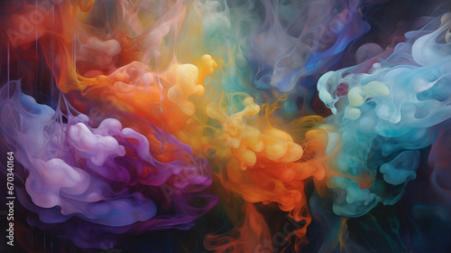 A surreal dreamscape where colorful smoke forms an otherworldly realm, ethereal and constantly shifting photo