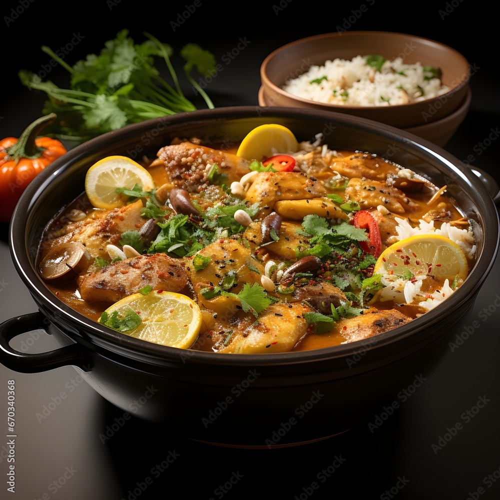 Stir-fried chicken with vegetables, Nasiguran rice, Thai rice, Generative AI Stir-fried chicken with vegetables, Nasiguran rice, Thai rice, Generative AI