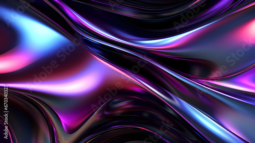 Abstract background of dark metallic holographic liquid metal with mild rainbow reflective waves. Neural network generated image. Not based on any actual pattern or scene.