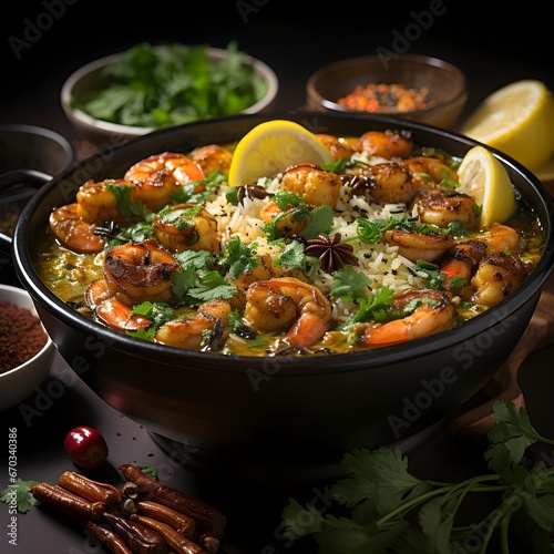 Stew with vegetables, Seafood rice, shrimp and rice, Generative AI 