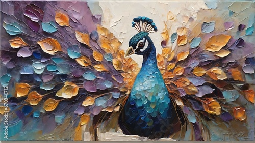 “Fluorite” - oil painting. Conceptual abstract picture of the peacock . Oil painting in colorful colors. Conceptual abstract closeup of an oil painting and palette knife on canvas. © Ainur