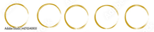 Gold round frame set. Round shape border on white background. Geometric line circle design element. Vector illustration.