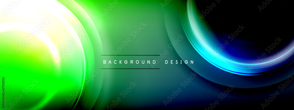 Circles lines and bubbles on bright glowing effect gradient with light and shadow effects. Dynamic interplay of light, shadow and depth. Futuristic and rhythmic technology design
