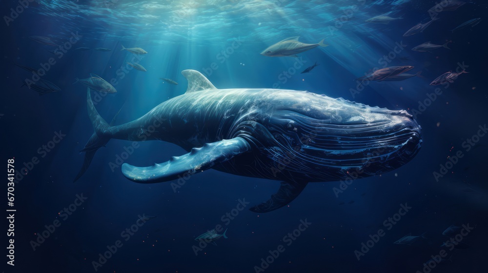 Majestic humpback whale gracefully swimming in the vast ocean