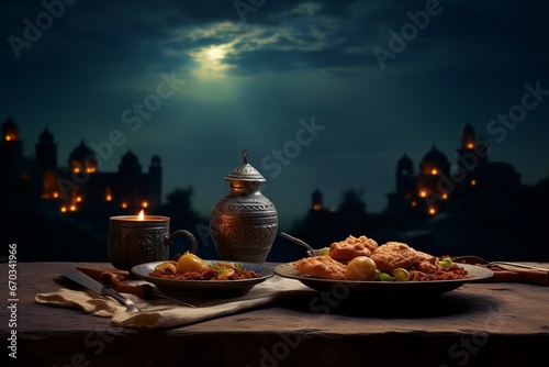 Ramadan iftar meal with copy space design
