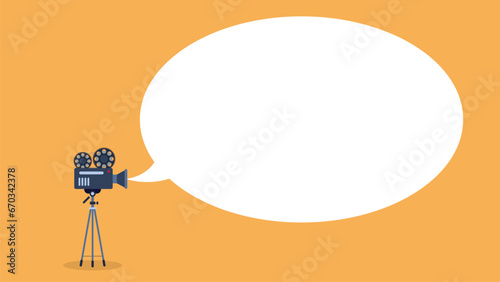 Camera recorder with round balloon chat bubble projection animation with copy space text area