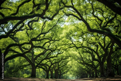 Towering oak trees forming an impressive canopy photo