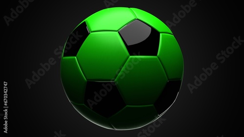Green soccer ball on black background. 3d illustration.