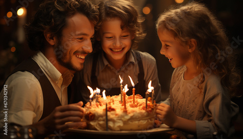 A cheerful family celebrates a birthday with love and joy generated by AI