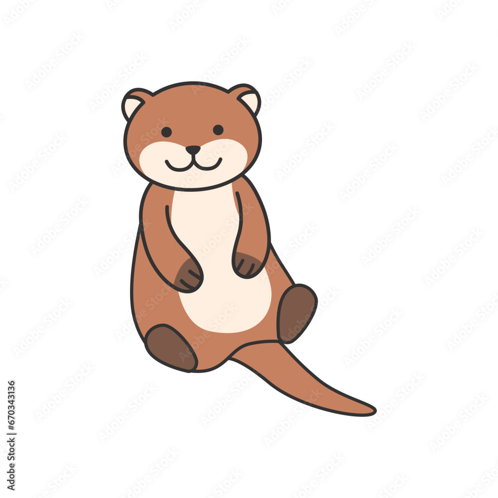 Obraz premium Cute otter cartoon icon on white background. Vector illustration.