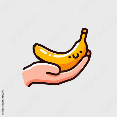 Hand holding a smiling banana cute vector illustration  icon concept