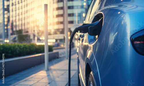 close up of an electric car charging