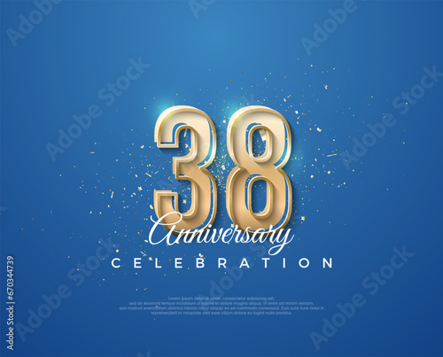 38th anniversary with a luxurious design between gold and blue. Premium vector for poster, banner, celebration greeting.