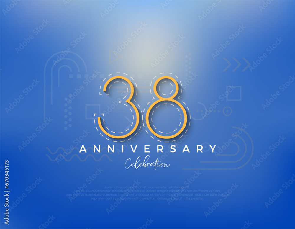 Line art number design for 38th anniversary celebration. Premium vector for poster, banner, celebration greeting.