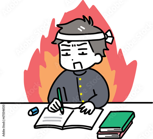 本気で勉強している学ランの男の子