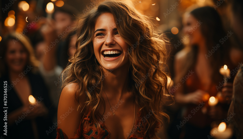 Young women enjoying a carefree night, laughing and smiling together generated by AI