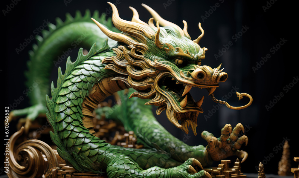 Wooden Chinese dragon of green color
