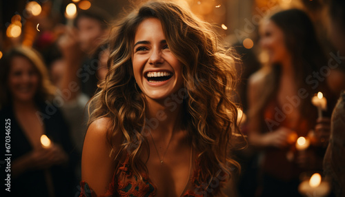 Young women enjoying a carefree night, laughing and smiling together generated by AI