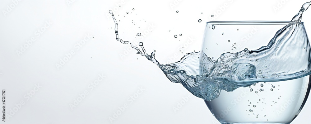 Fresh soft water element flows from glass cup on white background Generative AI Fresh soft water element flows from glass cup on white background Generative AI