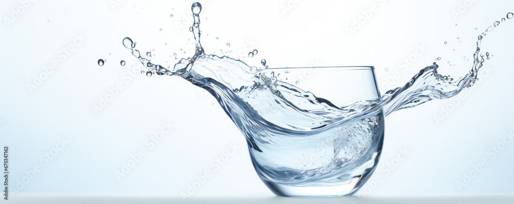 Fresh soft water element flows from glass cup on white background Generative AI Fresh soft water element flows from glass cup on white background Generative AI