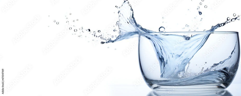 Fresh soft water element flows from glass cup on white background Generative AI Fresh soft water element flows from glass cup on white background Generative AI