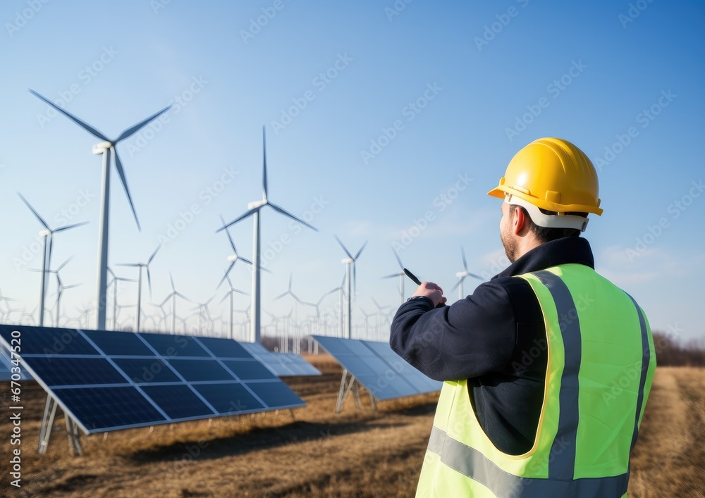 Solar power plant. Engineer with tablet computer on a background of photovoltaic panels. Science solar energy. Solar power plant. Engineer with tablet computer on a background of photovoltaic panels. Science solar energy.