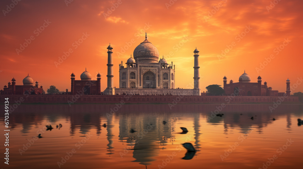 Taj Mahal India at sunset time