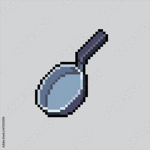 Pixel art illustration Frying Pan. Pixelated Kitchen Pan. Kitchen cooking Frying Pan pixelated for the pixel art game and icon for website and video game. old school retro.