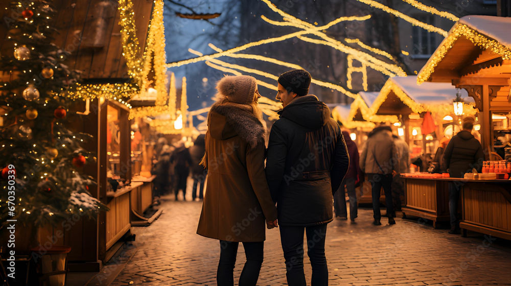 couple works at the Christmas market.