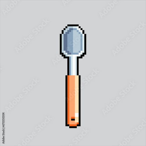 Pixel art illustration Spoon. Pixelated Spoon. Kitchen table Spoon pixelated for the pixel art game and icon for website and video game. old school retro.
