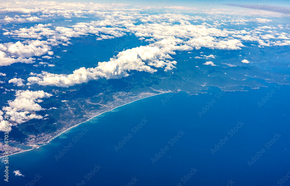 Aerial view of the Japanese coastline near Ibaraki