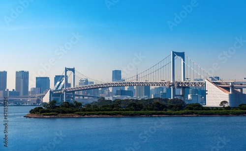 Tokyo Bay with the Rainbow Bridge, Odaiba, Tokyo, Japan