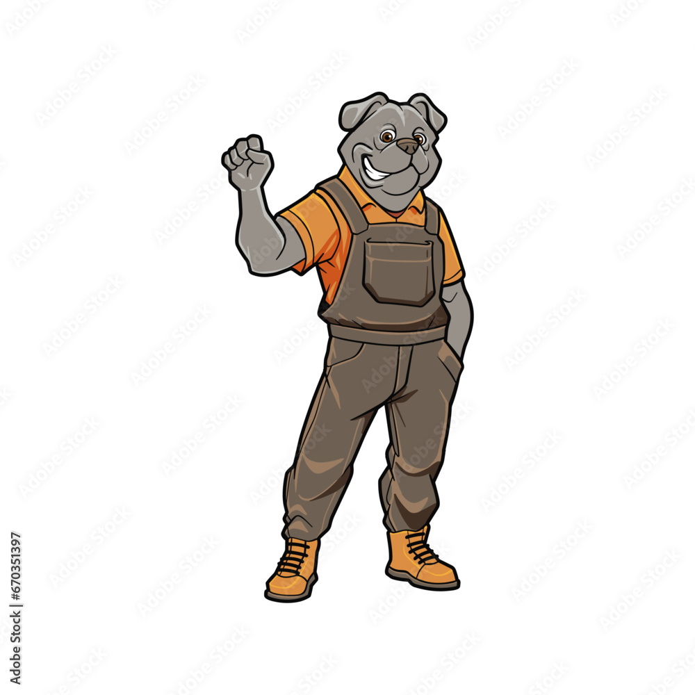 Successful and Friendly Farmer Dog Cartoon Character in Jumpsuit