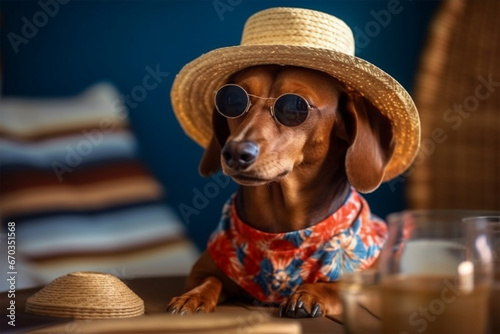 Cute dachshund dog on the journey of a dachshund dog photo