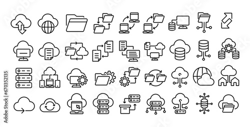 cloud computing storage icons set. related to cloud, computing, storage, services, server, cyber, security, digital, transformation. Vector illustration. 